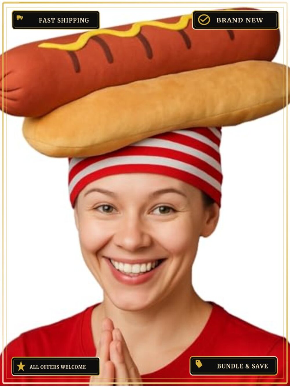 Plush Hot Dog Hat Funny Food Costume Accessory One Size Fits Most